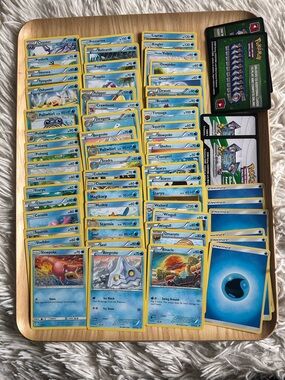65 Pokemon Blue trading and playing Card Lot, with energy and online codes